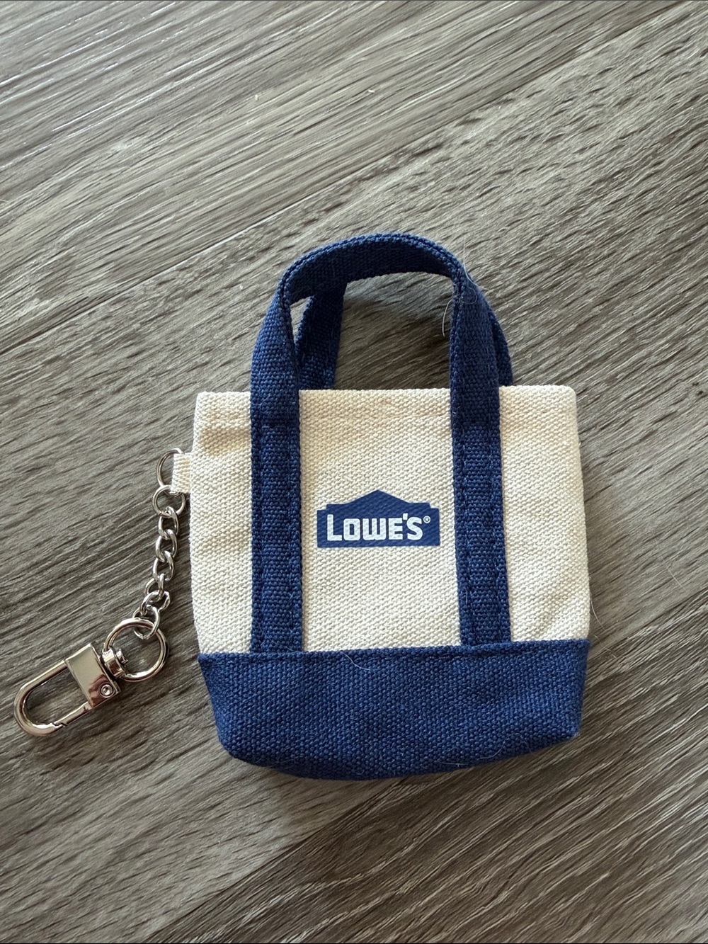 Lowes Canvas Mini Tote Keychain in Natural and Navy